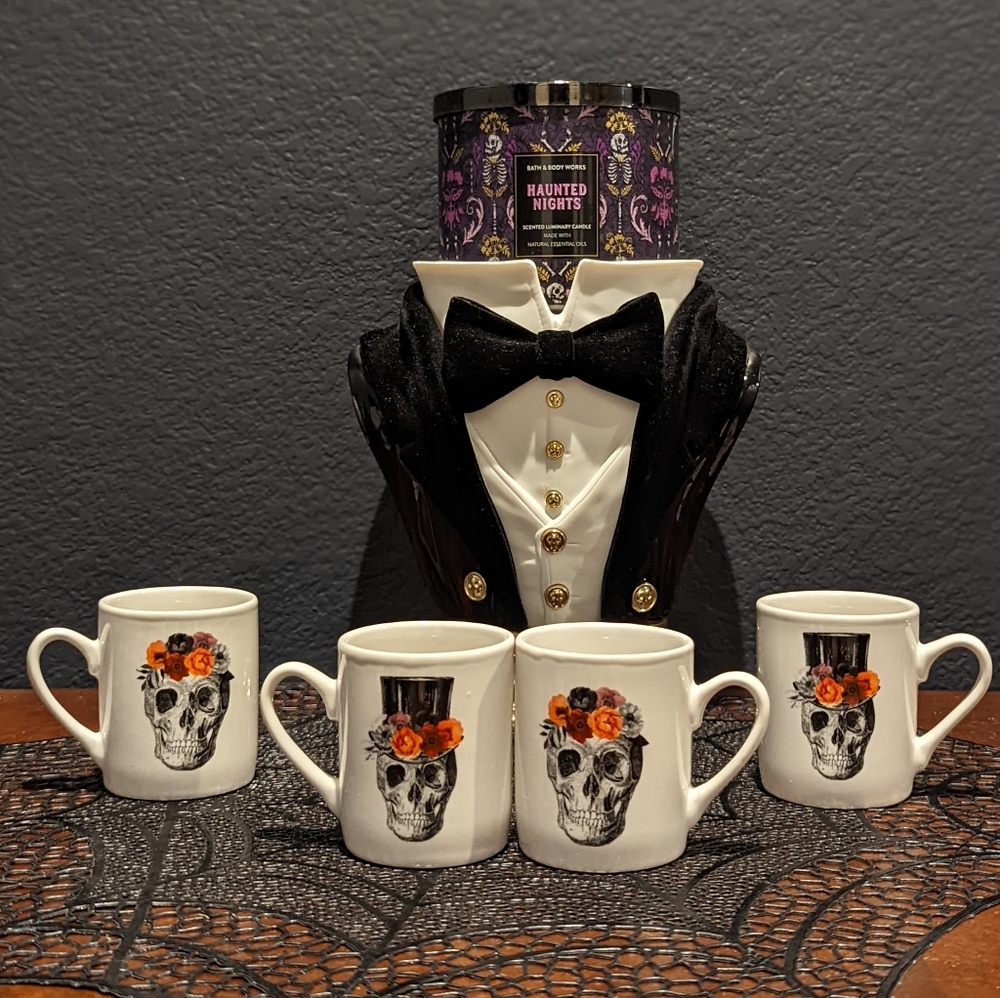 🆕 Floral Skull Espresso China Cups Harvest Green Studio - Picture 2 of 6